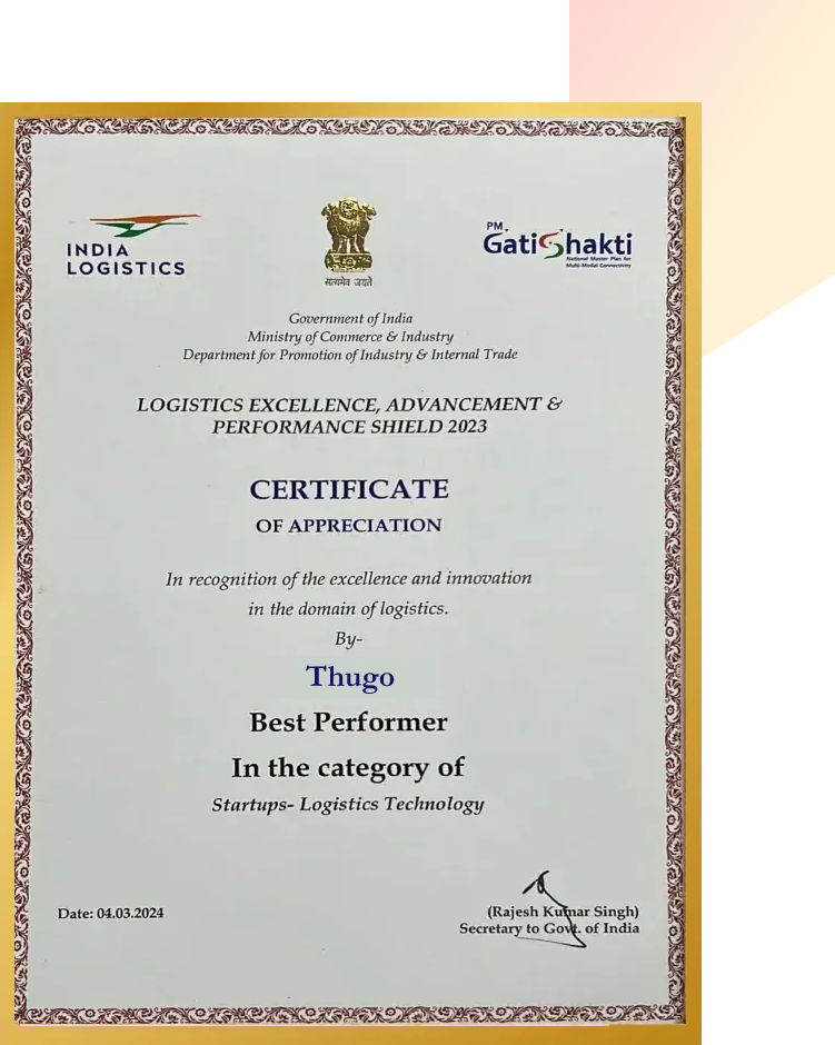 Logistics Excellence Certificate or Award